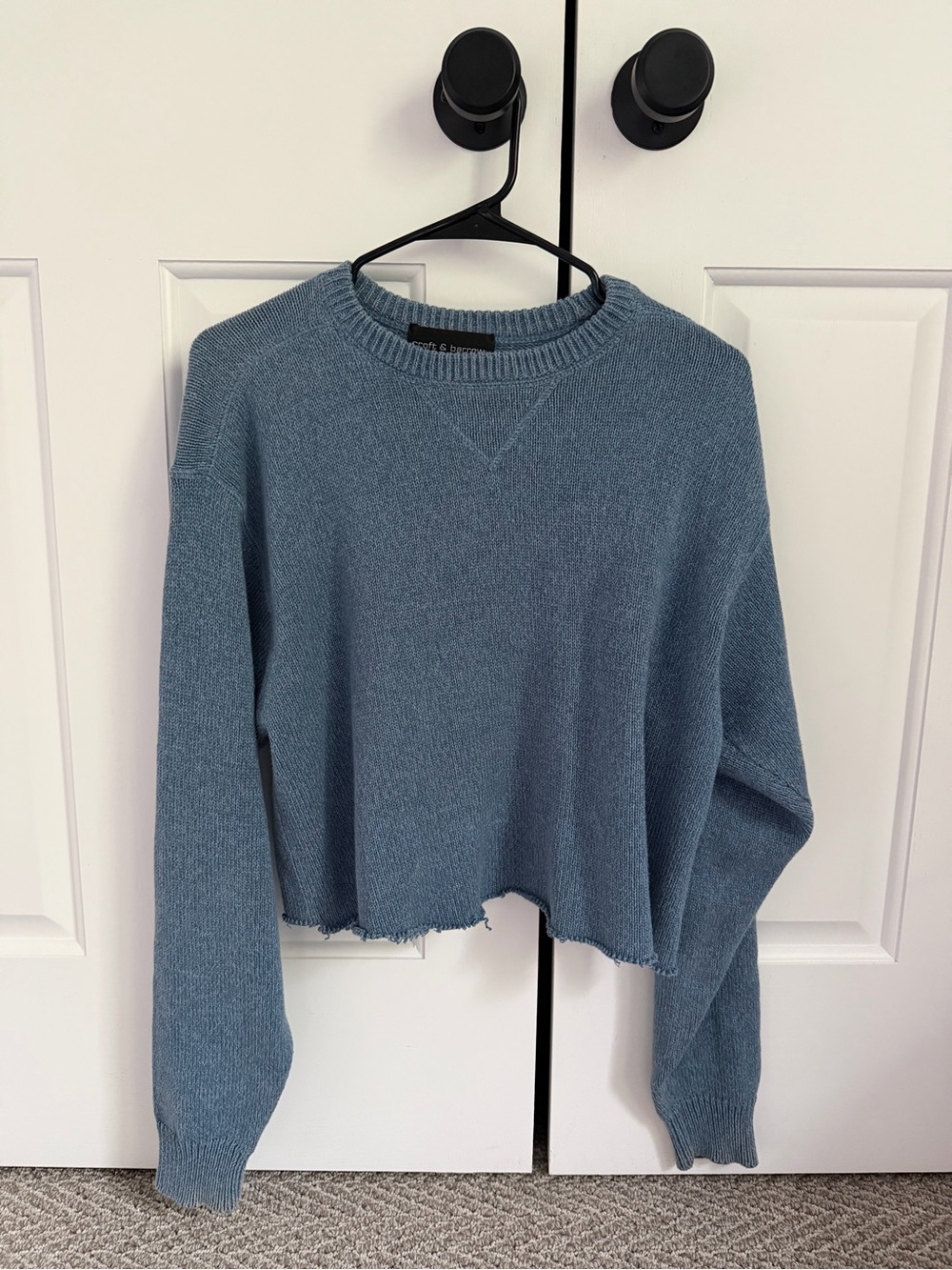 Cropped Crewneck Sweater in Denim Blue
